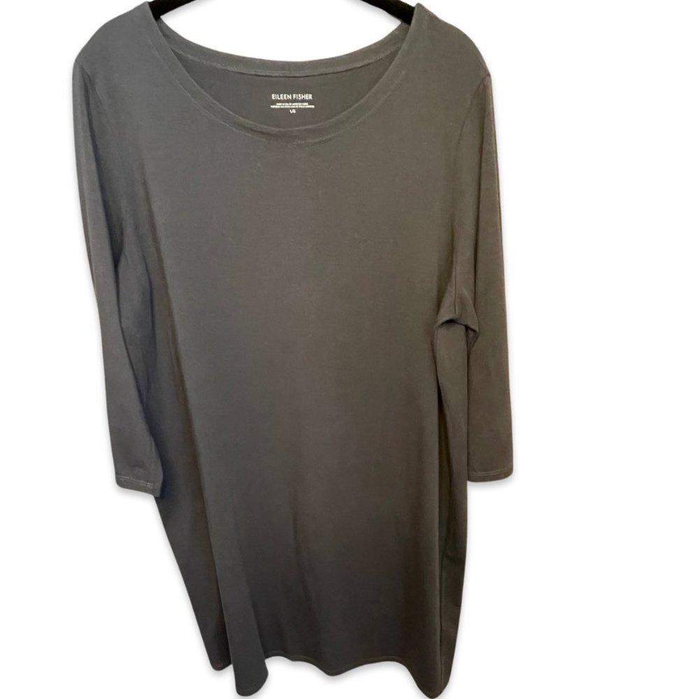 Eileen Fisher Gray Scoop Neck 3/4 Sleeve Jersey T-Shirt Dress Size Large